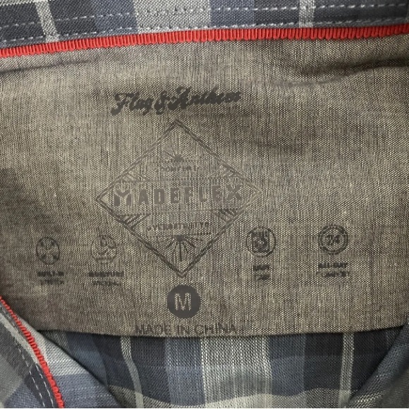 Flag & Anthem Mens Button Up Shirt Plaid Medium Adult Light Blue Navy Stretch - Picture 4 of 13